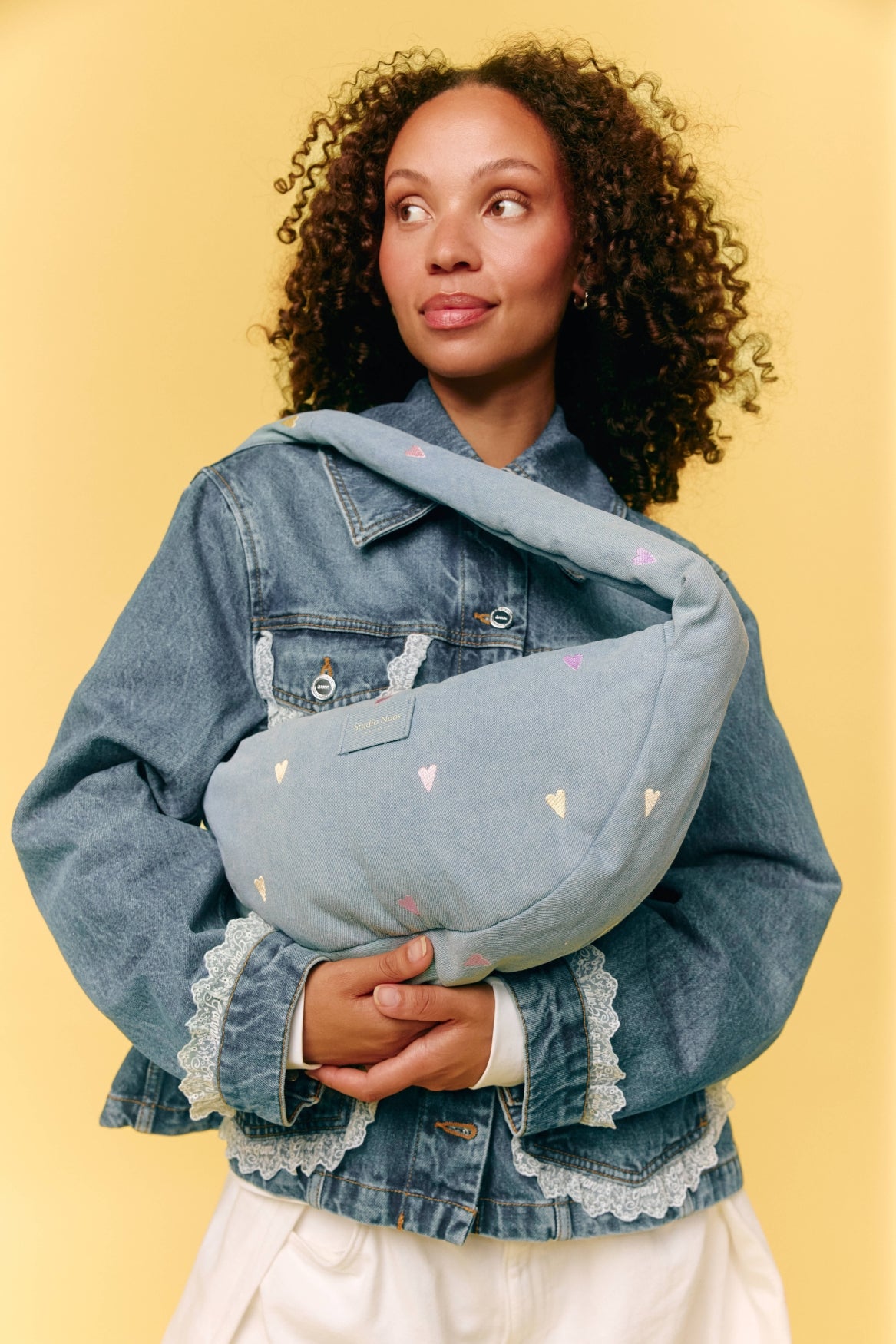 Studio Noos - Tasche "MINI light blue denim hearts Cross Body Bag" | light blue denim hearts