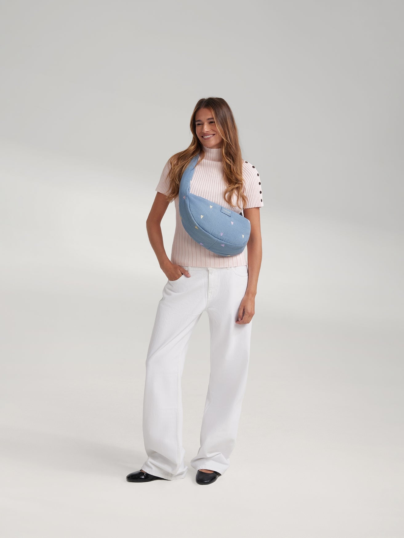 Studio Noos - Tasche "MINI light blue denim hearts Cross Body Bag" | light blue denim hearts