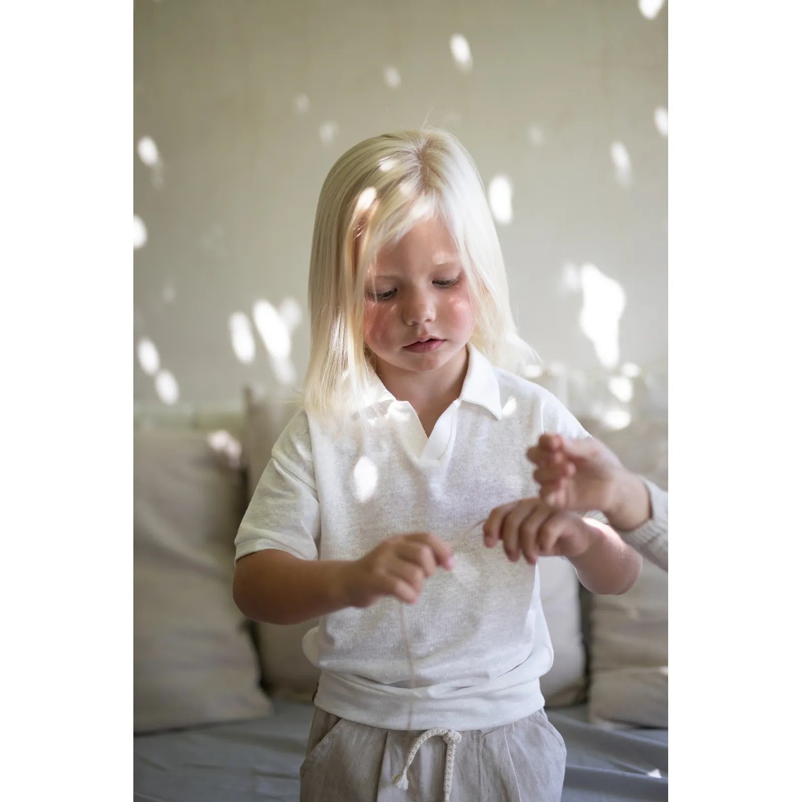 1 + in the Family - Polohemd mit kurzen Ärmeln "VAJOL Plain Linen Jersey" | off-white