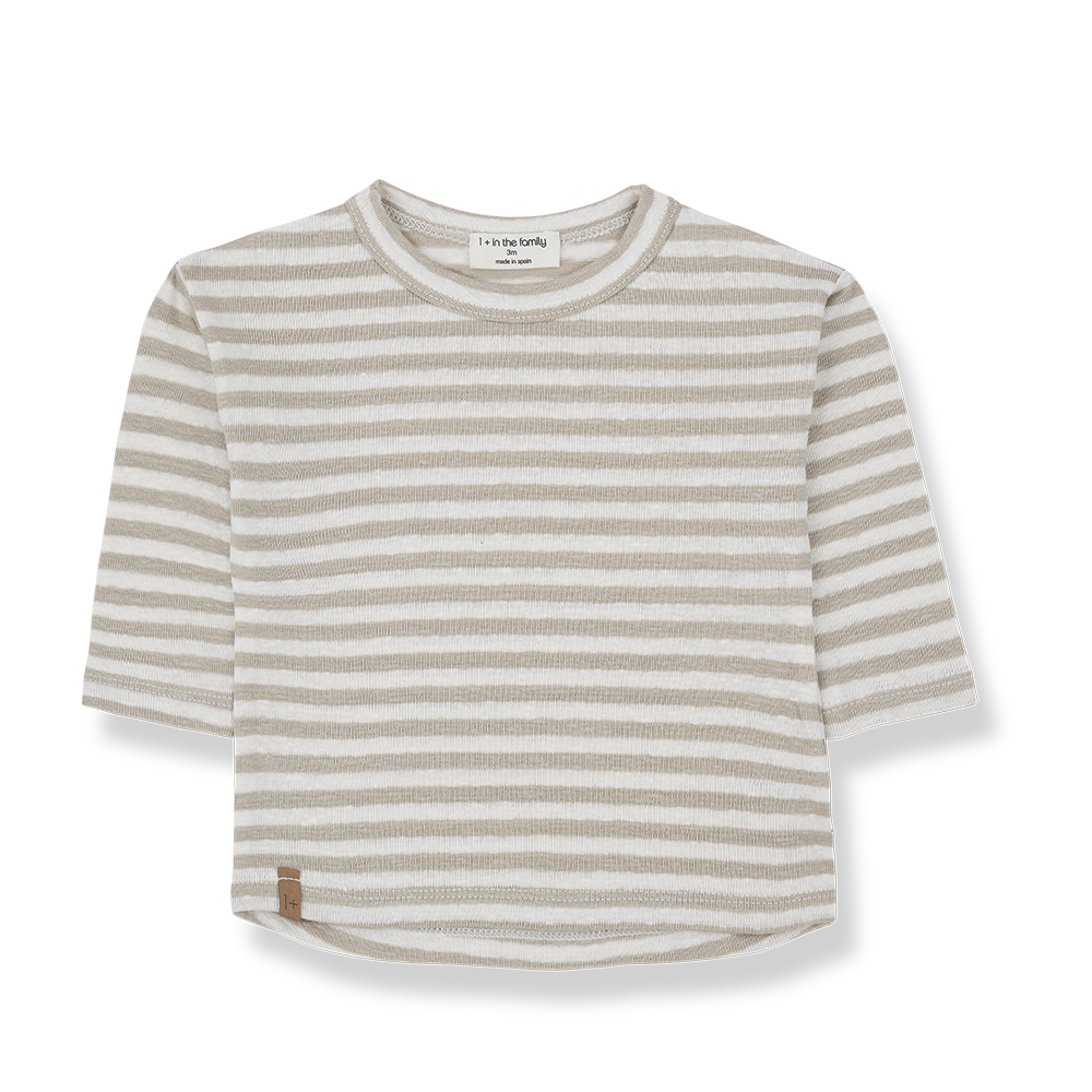 1 + in the Family - Langarm Shirt "CANAPOST Striped Linen Jersey" | beige