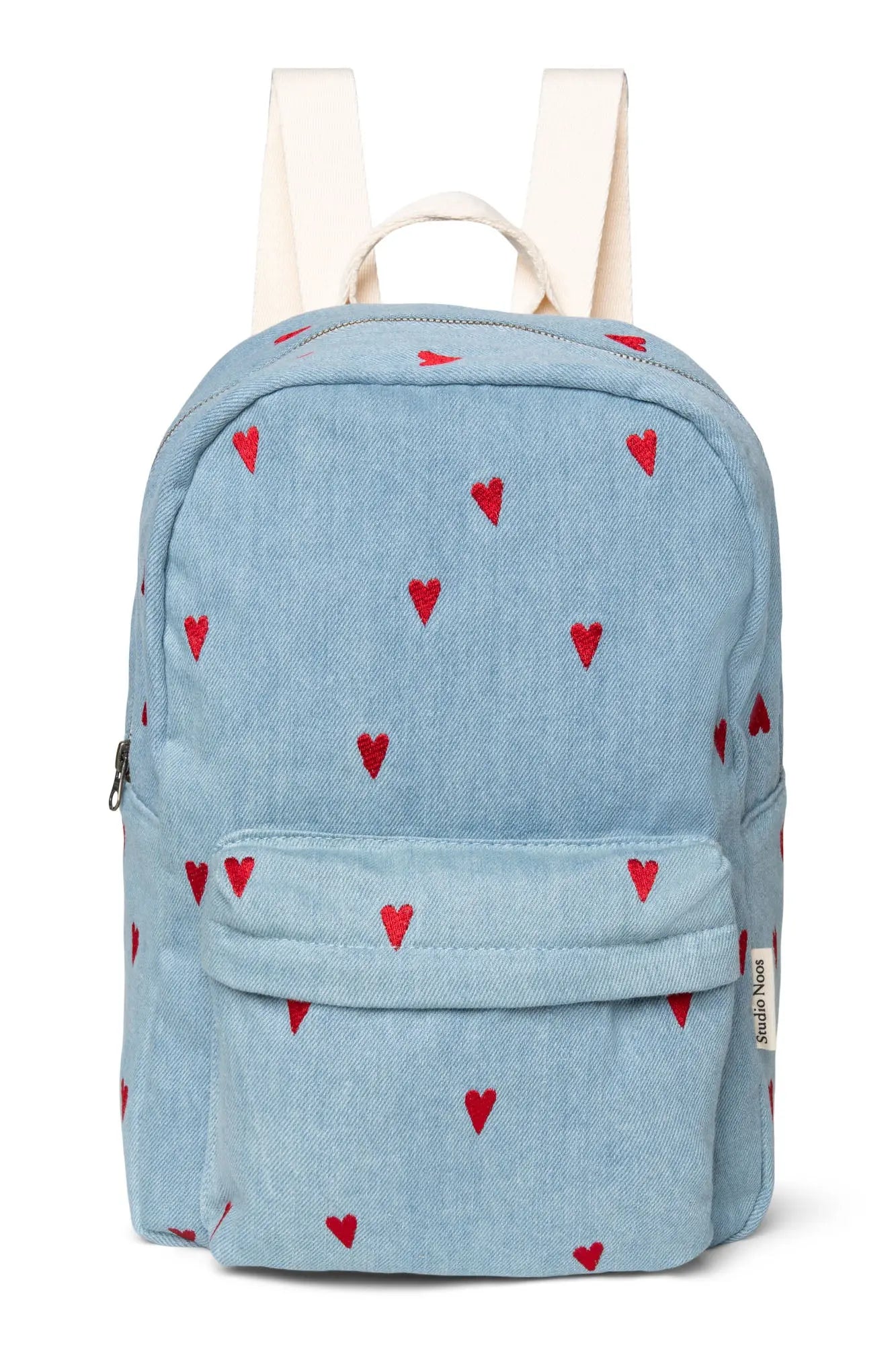 Studio Noos - Kinderrucksack Midi "Denim Hearts MIDI Backpack with Front Pocket" | denim hearts