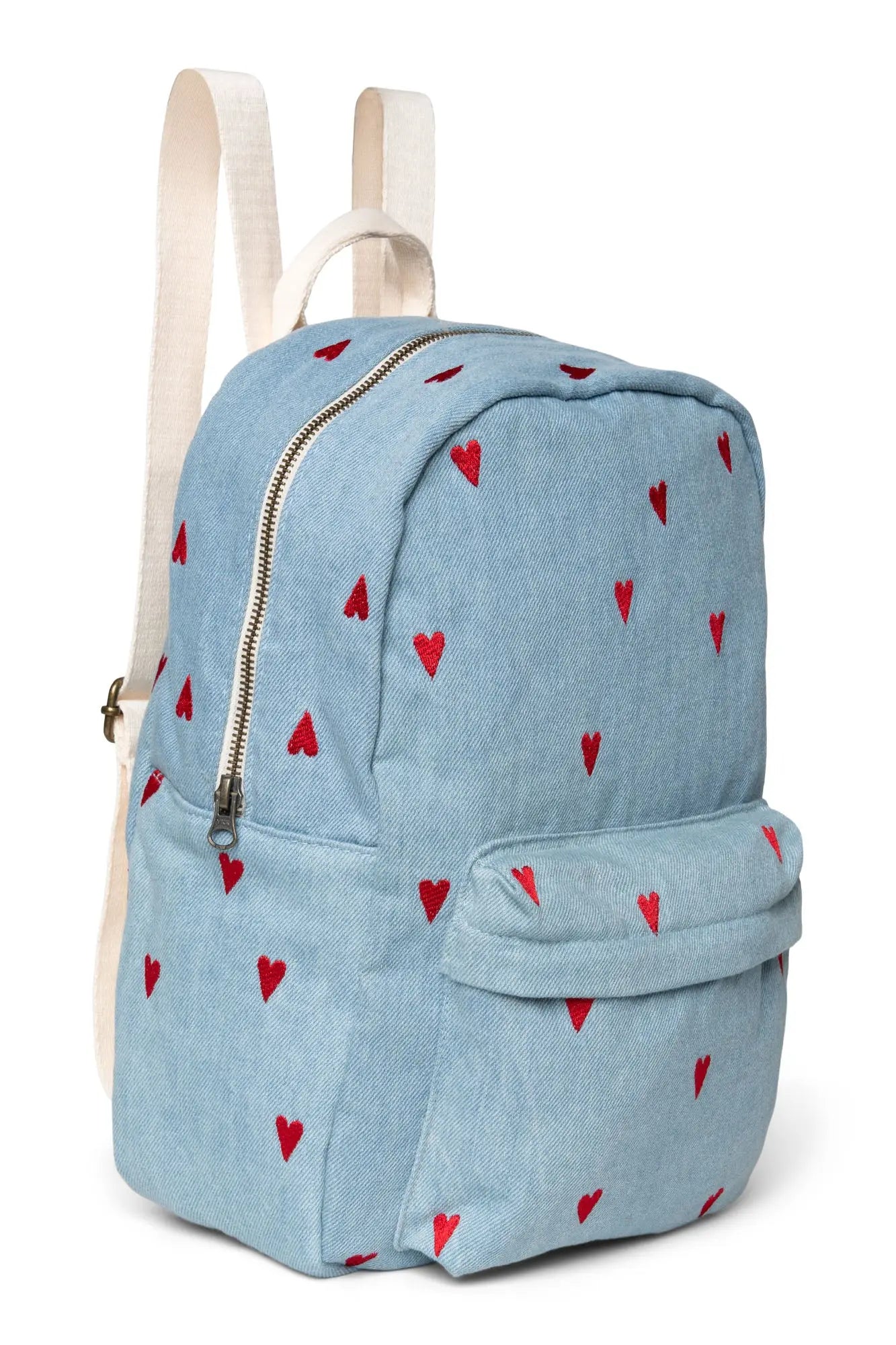 Studio Noos - Kinderrucksack Midi "Denim Hearts MIDI Backpack with Front Pocket" | denim hearts