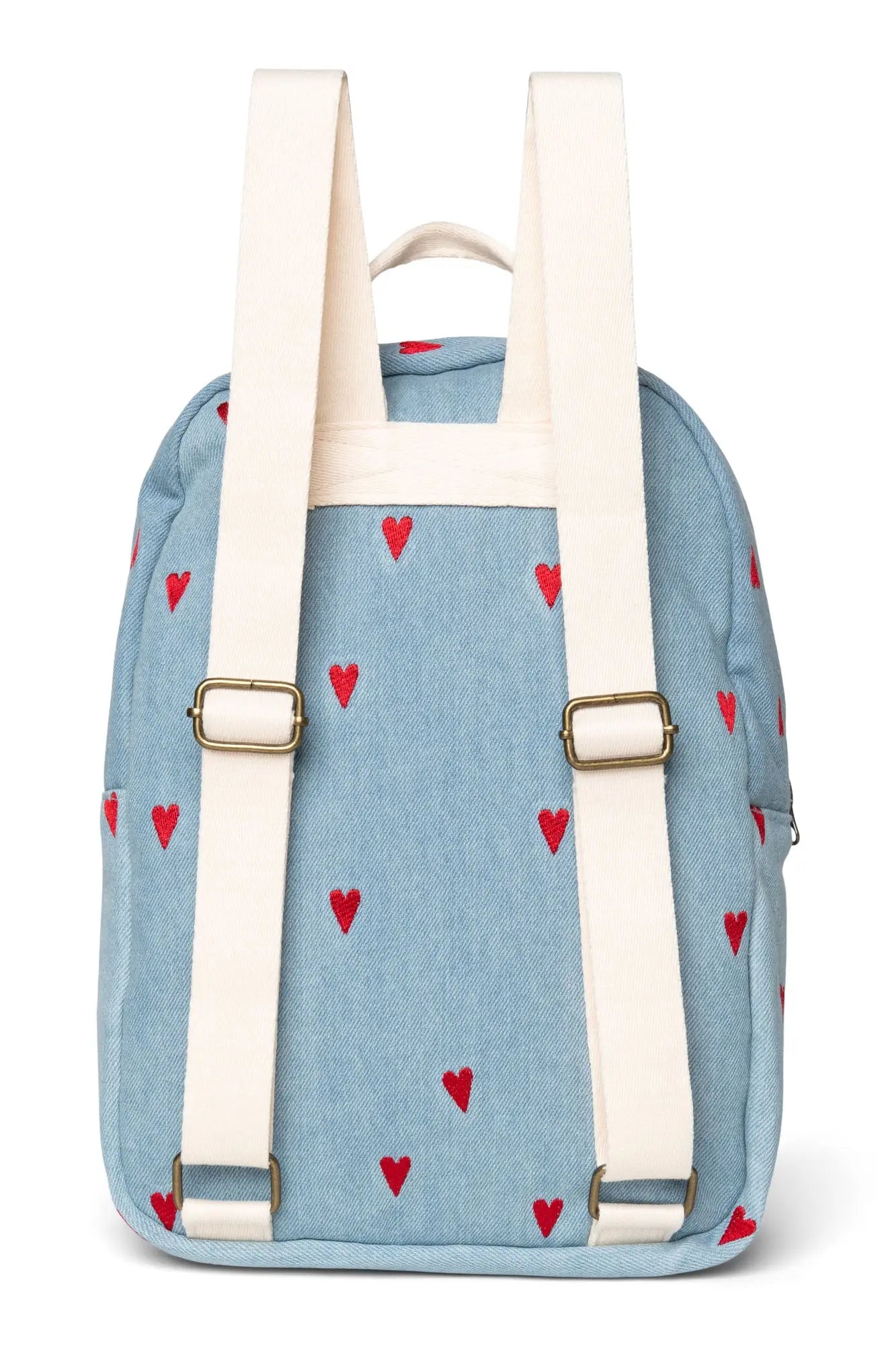 Studio Noos - Kinderrucksack Midi "Denim Hearts MIDI Backpack with Front Pocket" | denim hearts