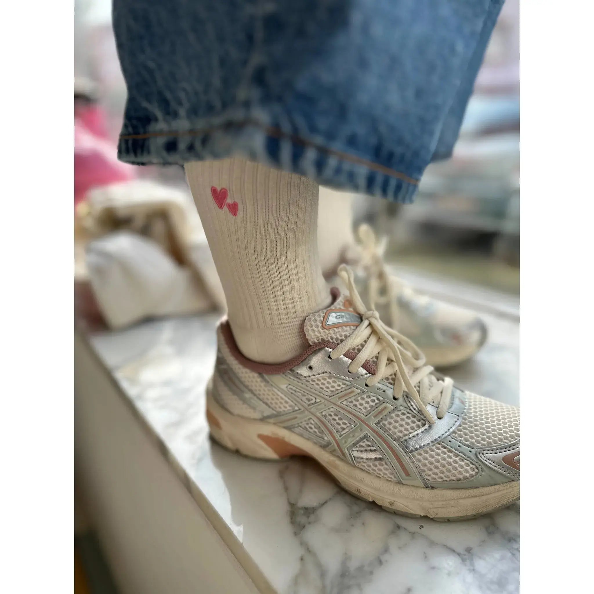 Atelier Rive - Socken "Heart Socks Peony Adult" | cream / pink Atelier Rive