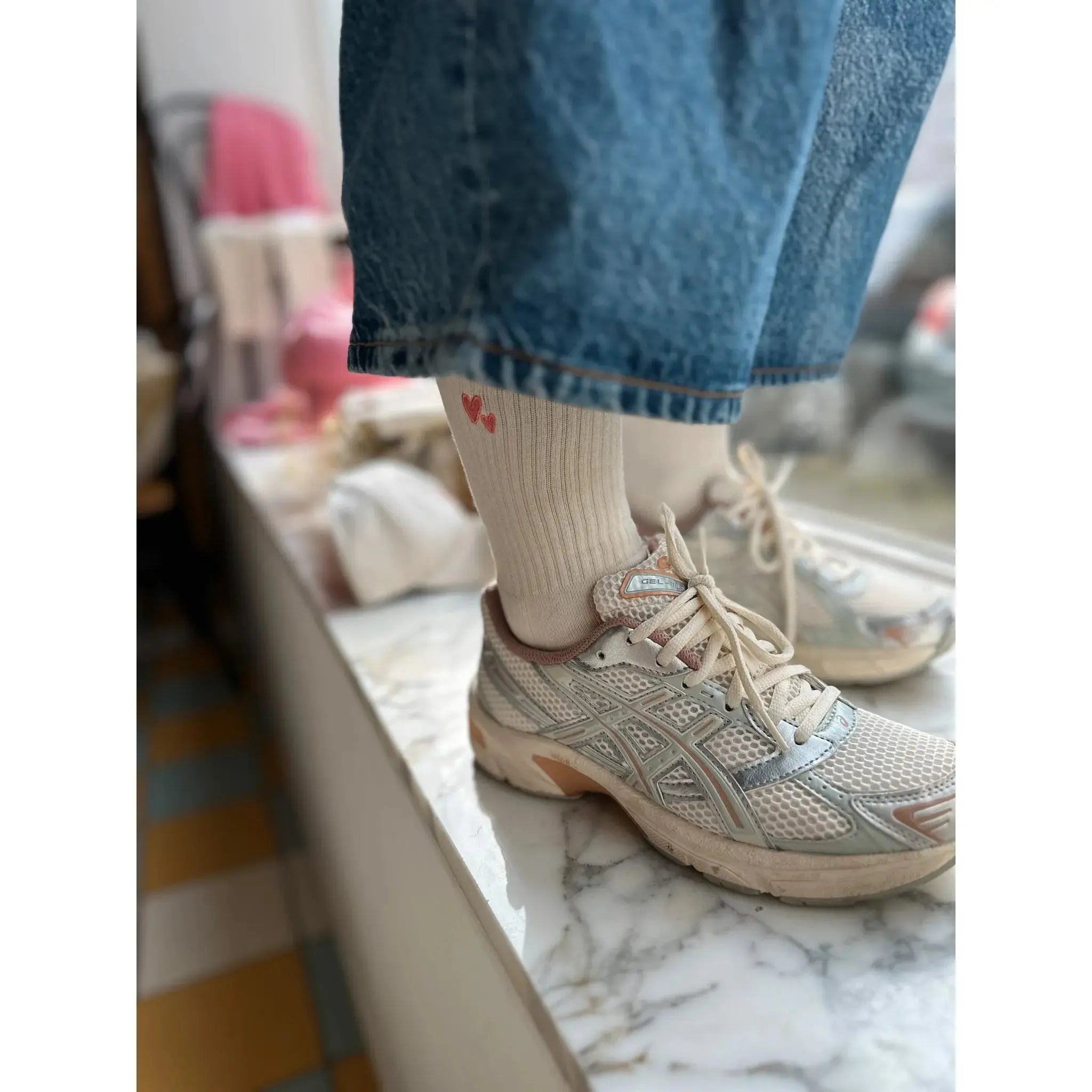 Atelier Rive - Socken "Heart Socks Peony Adult" | cream / pink Atelier Rive