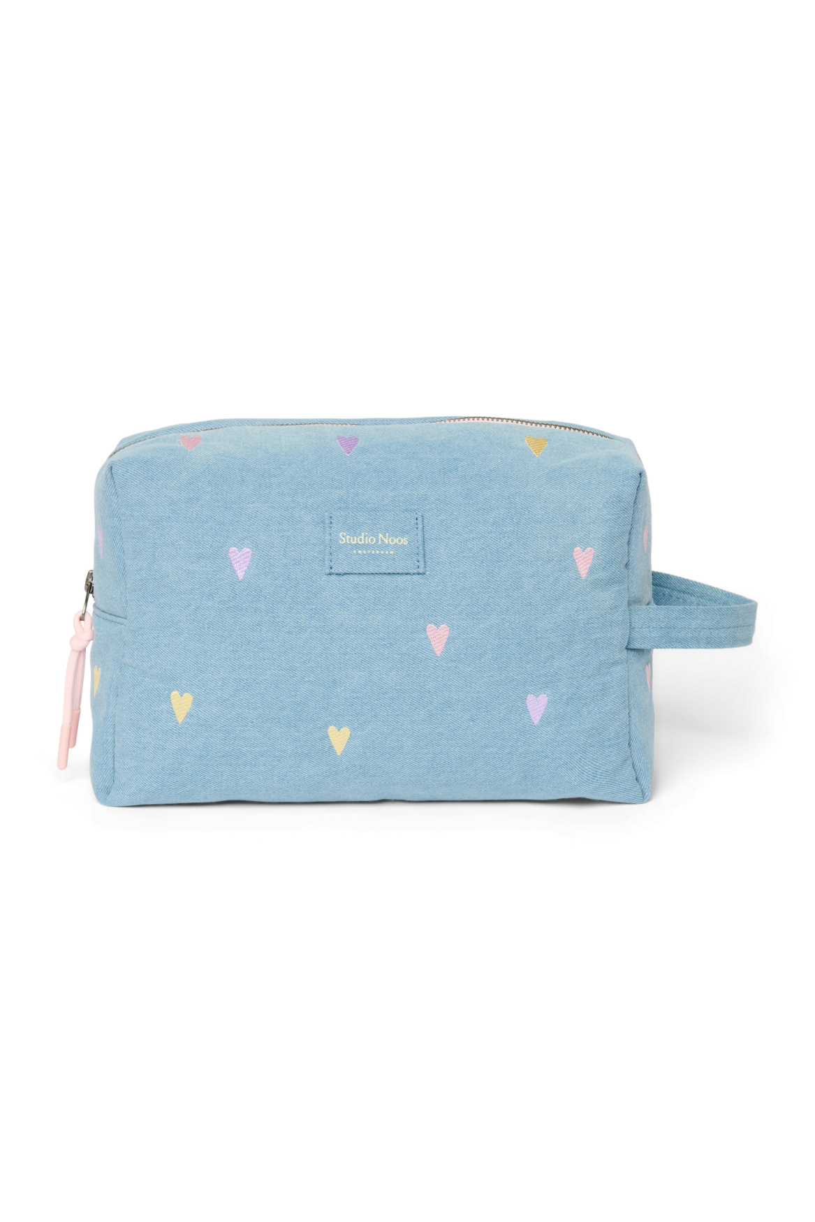 Studio Noos - Kosmetiktasche "Denim Toiletry Bag" | light blue denim hearts