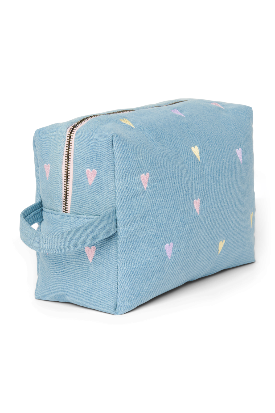 Studio Noos - Kosmetiktasche "Denim Toiletry Bag" | light blue denim hearts