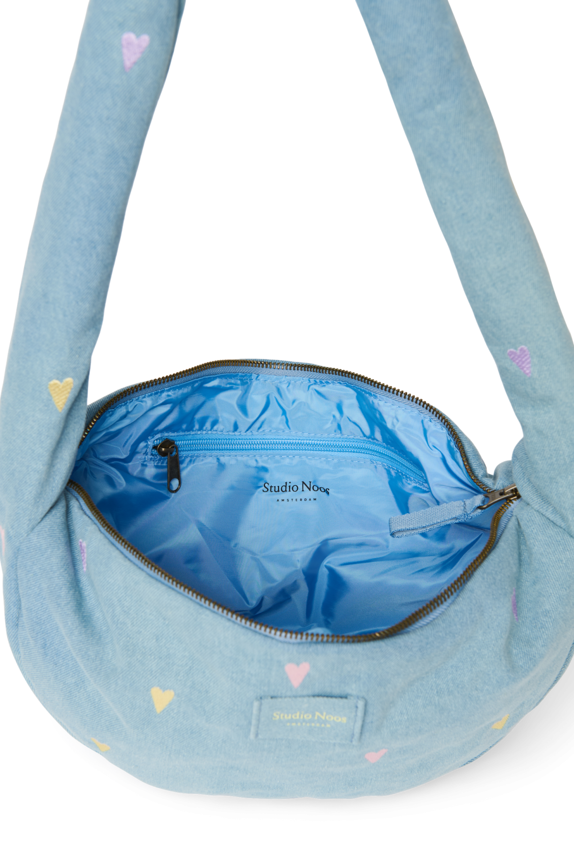 Studio Noos - Tasche "MINI light blue denim hearts Cross Body Bag" | light blue denim hearts