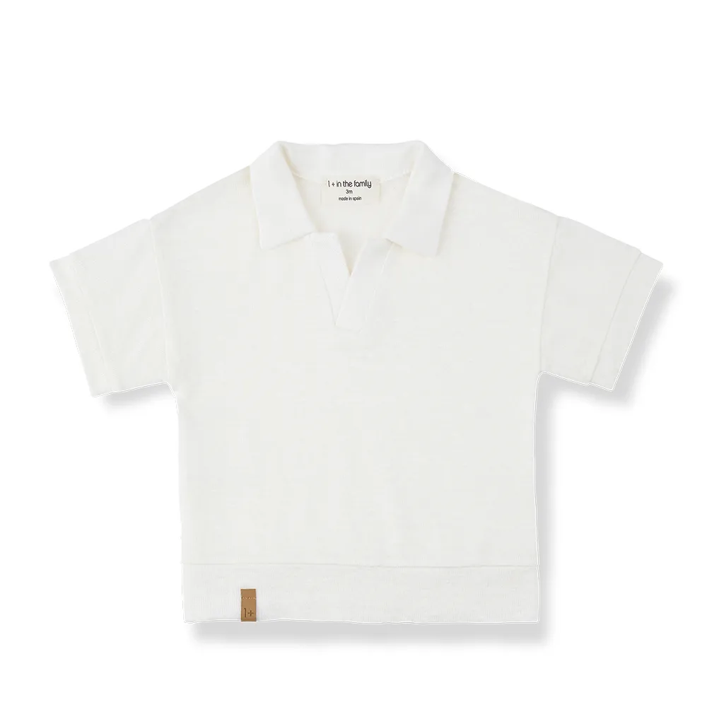 1 + in the Family - Polohemd mit kurzen Ärmeln "VAJOL Plain Linen Jersey" | off-white