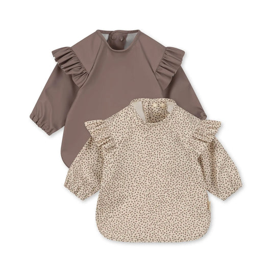 Konges Sløjd - 2er-Set Lätzchen mit Ärmeln "2 PACK DINNER BIB WITH SLEEVES AND FRILL" | Milk thank / Antler Konges Sløjd