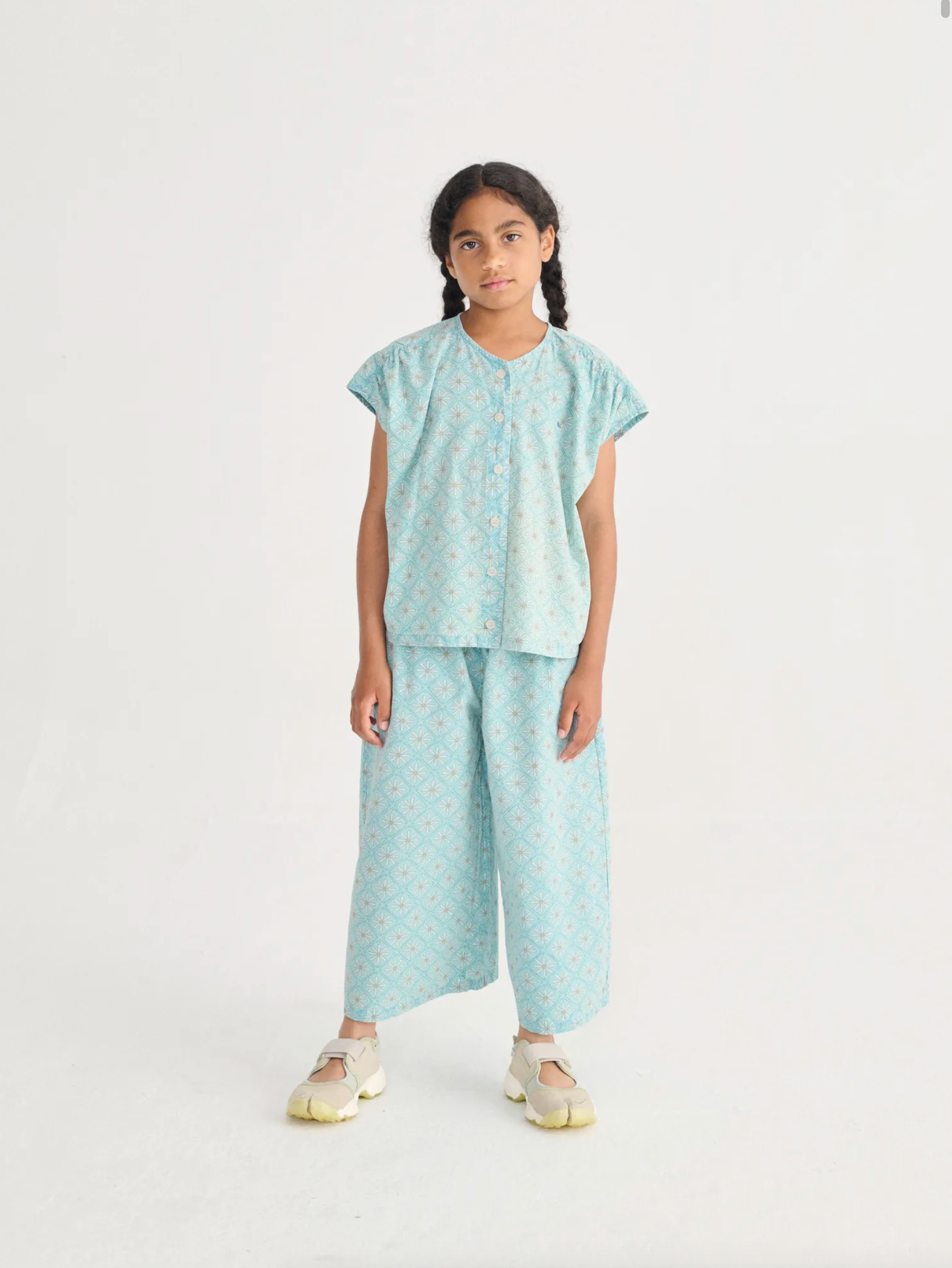 Bobo Choses - Hose / Culotte "Daisy Mosaic all over woven culotte pants" | daisy light blue