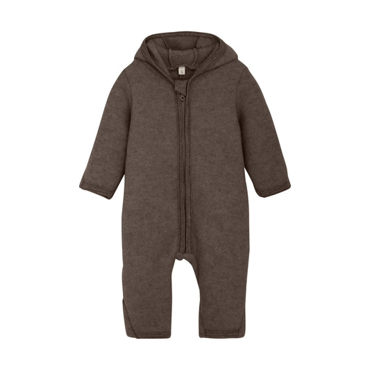 HUTTELIHUT - Overall mit Ohren Wollfleece "Pram Suit Ears Wool Fleece (S)" | brown melange Huttelihut