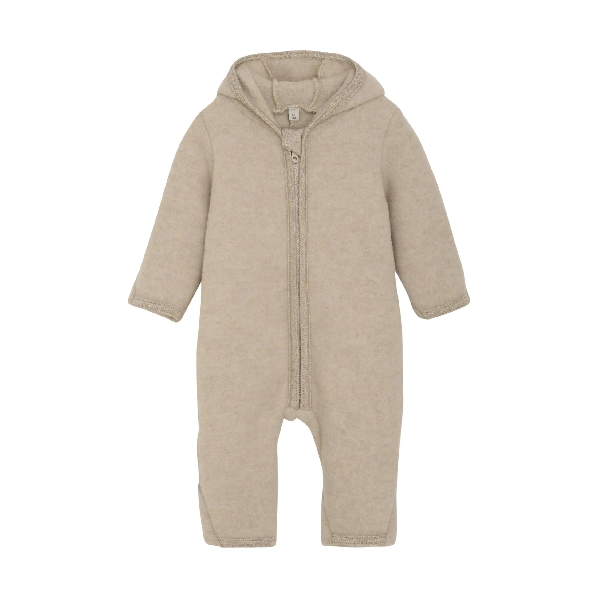 HUTTELIHUT - Overall mit Ohren Wollfleece "Pram Suit Ears Wool Fleece (S)" | camel melange Huttelihut