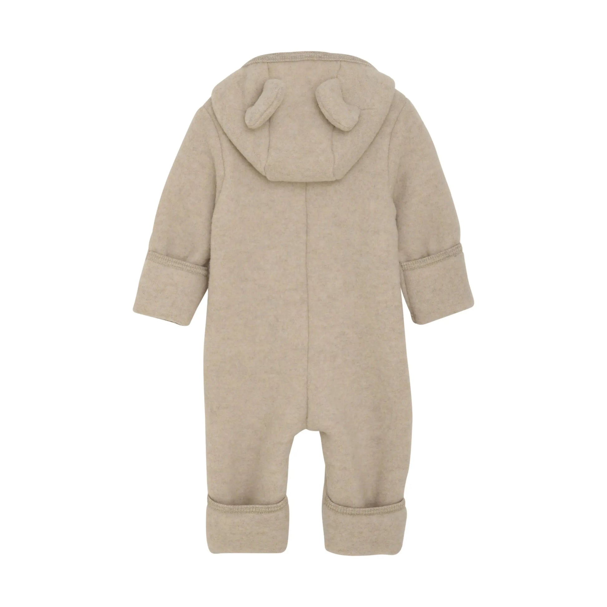 HUTTELIHUT - Overall mit Ohren Wollfleece "Pram Suit Ears Wool Fleece (S)" | camel melange Huttelihut