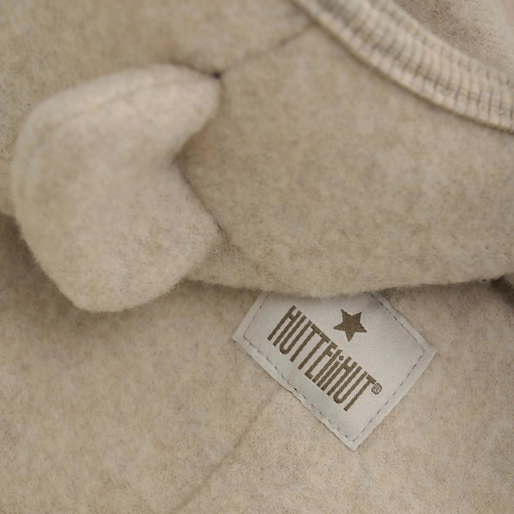 HUTTELIHUT - Overall mit Ohren Wollfleece "Pram Suit Ears Wool Fleece (S)" | camel melange Huttelihut