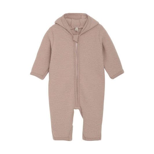 HUTTELIHUT - Overall mit Ohren Wollfleece "Pram Suit Ears Wool Fleece (S)" | mahogany rose Huttelihut