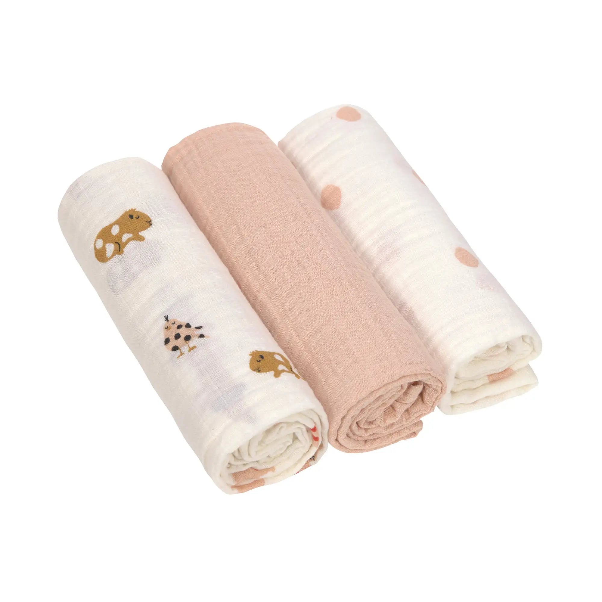 Lässig - Mulltücher 3er-Set "Swaddle & Burp Blanket L Little Mateys" | spicy orange