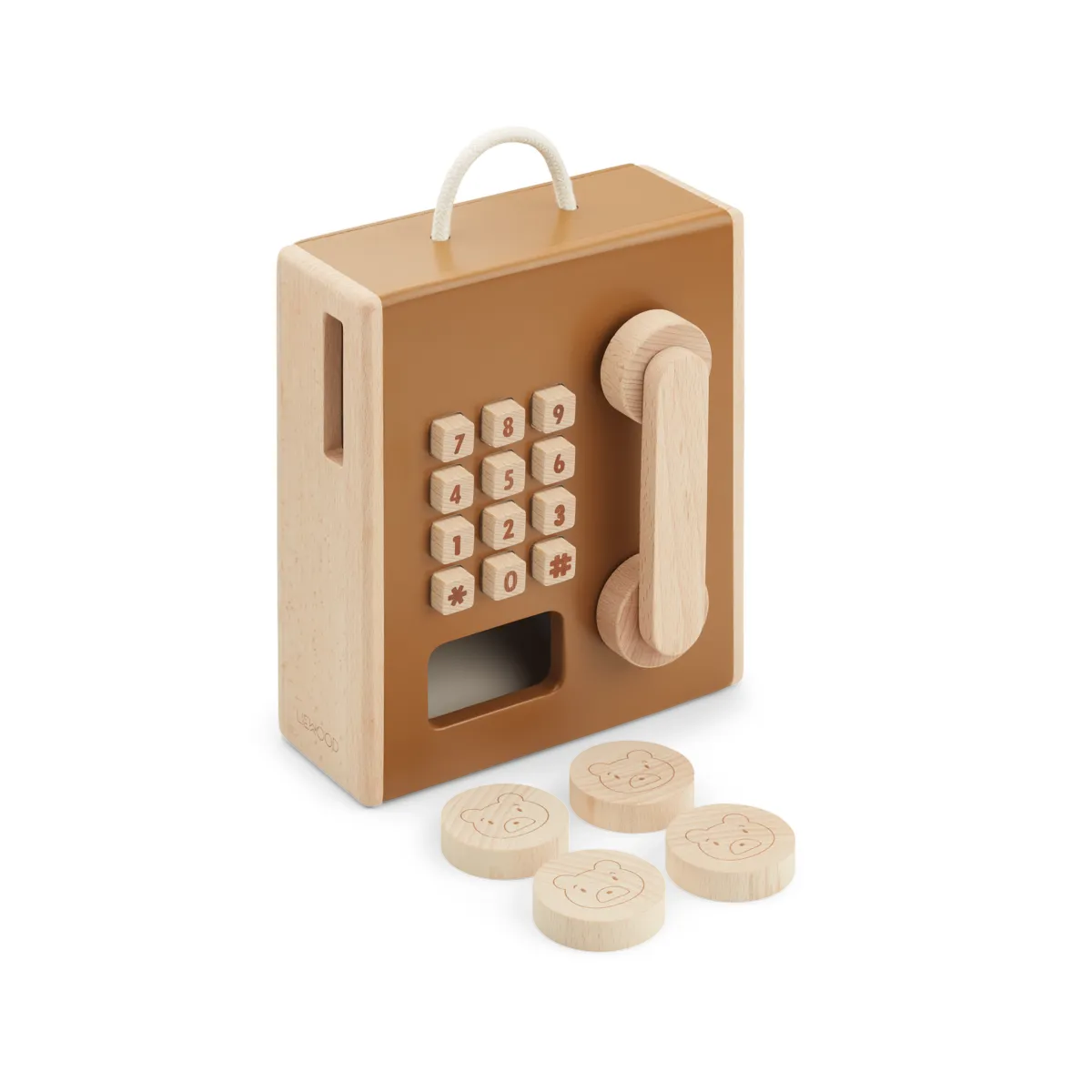 Liewood - Spieltelefon aus Buchenholz "Rufus Payphone" | Golden caramel multi mix