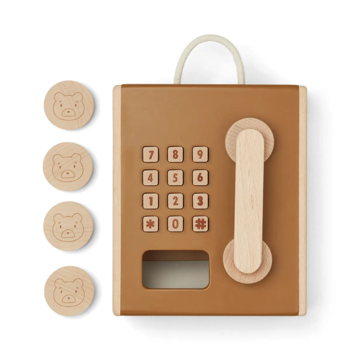 Liewood - Spieltelefon aus Buchenholz "Rufus Payphone" | Golden caramel multi mix
