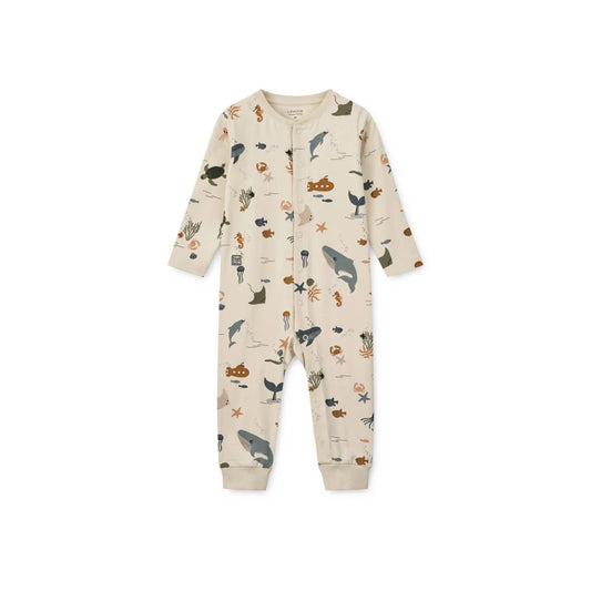 Liewood - Schlafromper "Birk Printed Pyjamas Jumpsuit" | Sea creature / Sandy Liewood