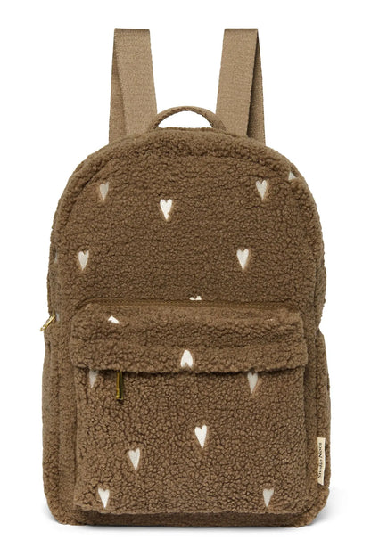 Studio Noos - Kinderrucksack Midi "Brown Teddy Hearts MIDI Backpack with Front Pocket" | brown teddy hearts Studio Noos