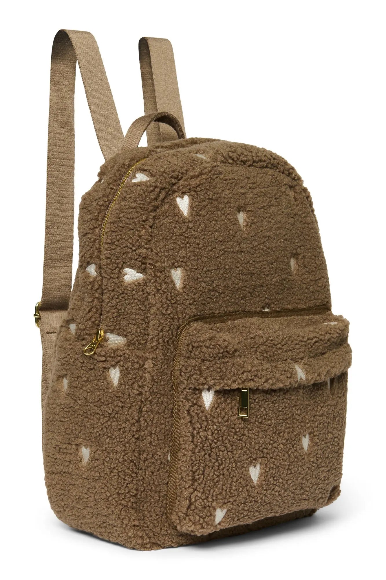 Studio Noos - Kinderrucksack Midi "Brown Teddy Hearts MIDI Backpack with Front Pocket" | brown teddy hearts Studio Noos