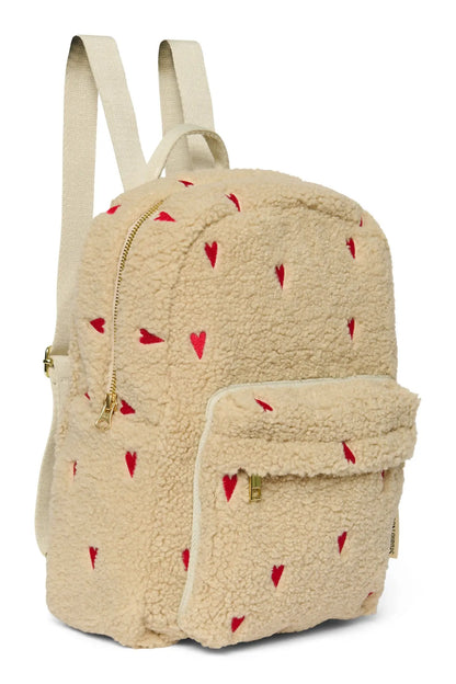 Studio Noos - Kinderrucksack Midi "Ecru Teddy Hearts MIDI Backpack with Front Pocket" | ecru teddy hearts Studio Noos