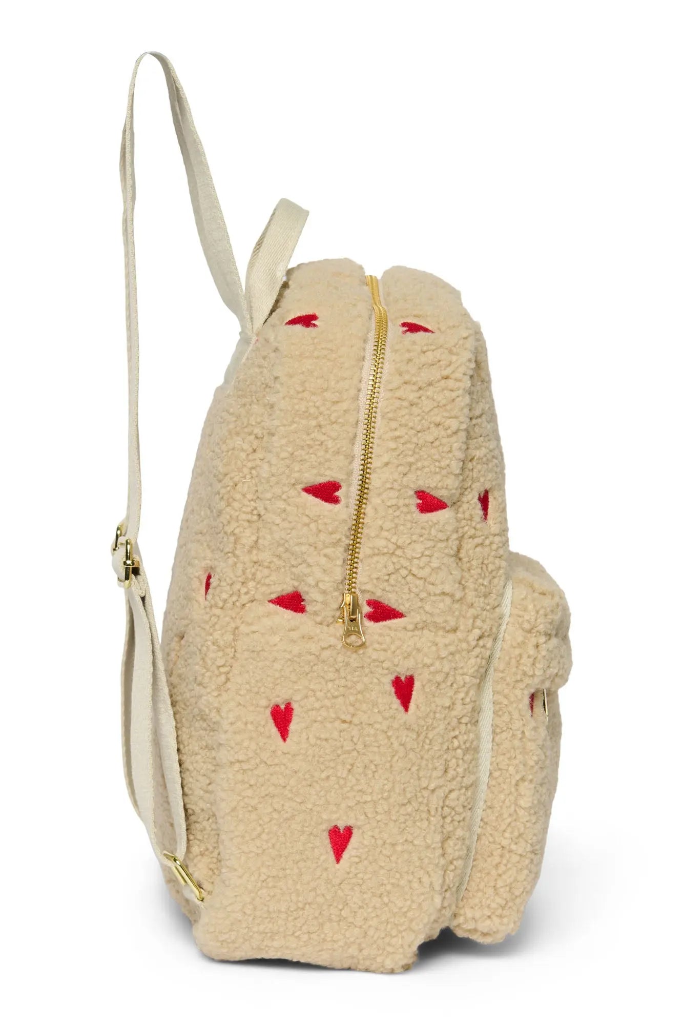 Studio Noos - Kinderrucksack Midi "Ecru Teddy Hearts MIDI Backpack with Front Pocket" | ecru teddy hearts Studio Noos