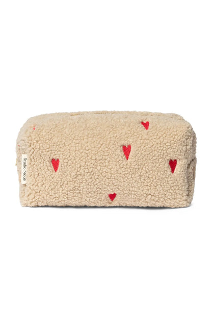 Studio Noos - Kosmetiktasche "Ecru Teddy Hearts Pouch" | ecru teddy heart Studio Noos