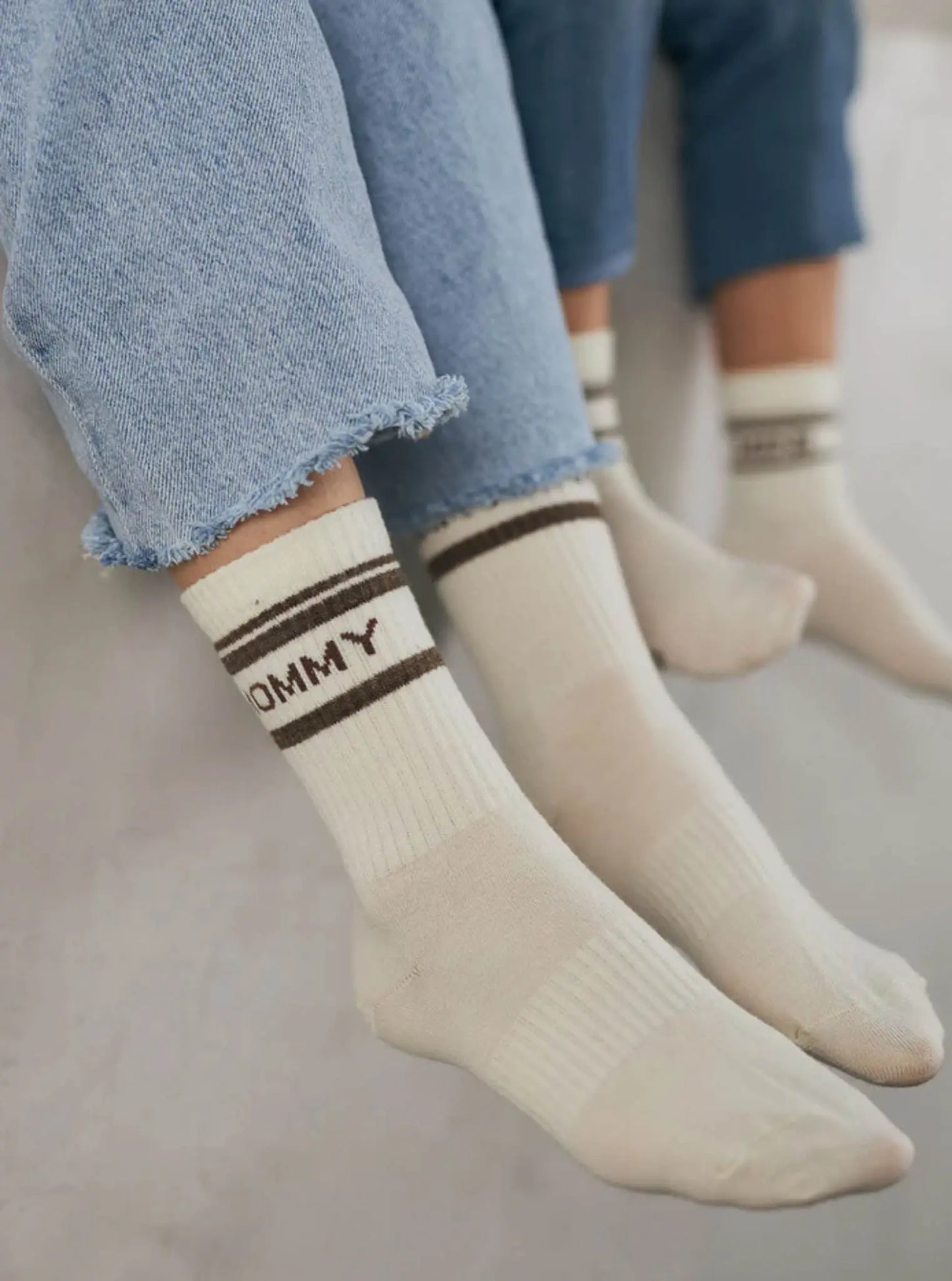 Famvibes - Wollsocken "Striped MOMMY" | creme / braun Famvibes