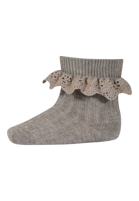 mp Denmark - Socken "Lea Socks - Lace" | light brown melange - Leja Concept Store