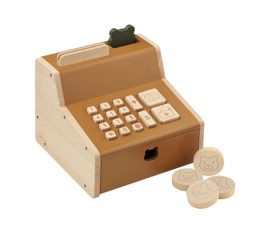 Liewood - Spielkasse aus Buchenholz  "Buck cash register" | Golden caramel multi mix - Leja Concept Store
