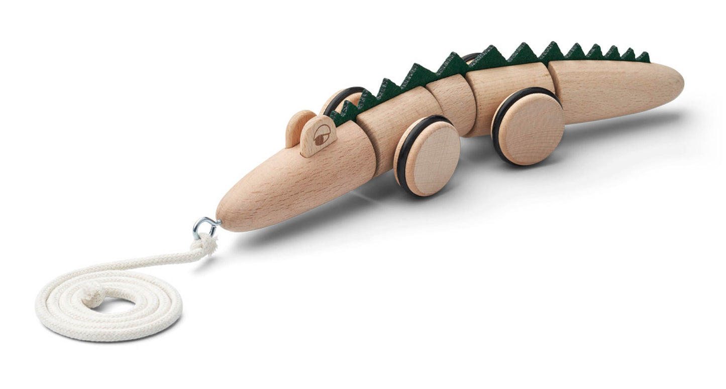 Liewood - Pull along toy "Sidsel pull along crocodile toy" | natural wood / hunter green mix